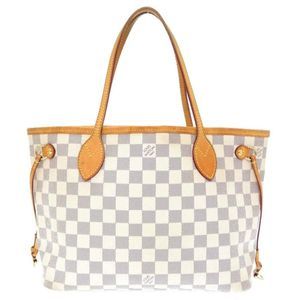 Louis Vuitton Damier Azur Neverfull PM Tote Bag White Gold